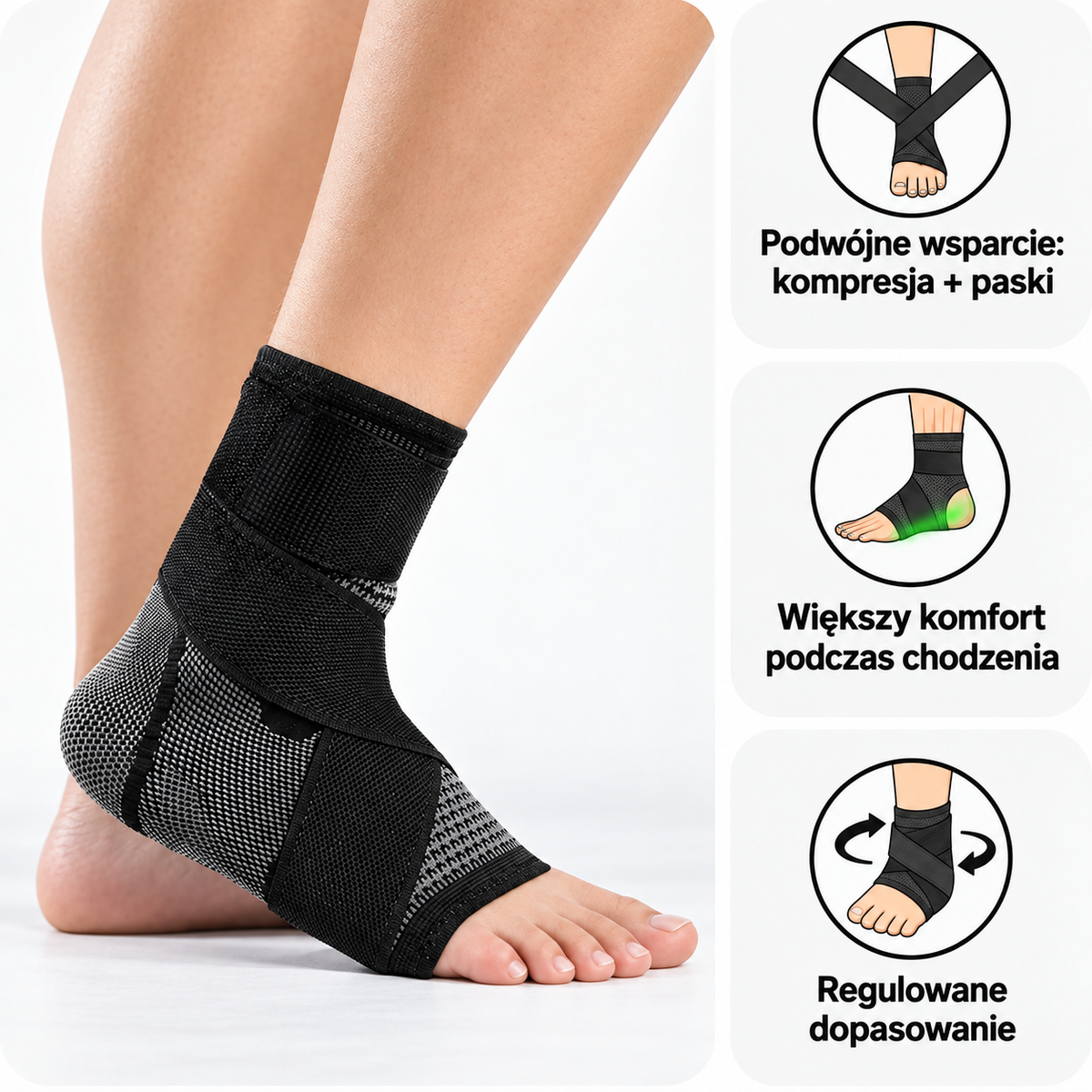Pewny Krok Comfort™ - regulowana opaska stabilizująca stopę i kostkę